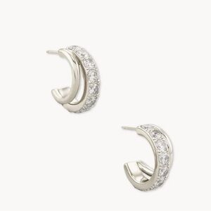 Kendra Scott NWT Livy Silver Double Huggie Earrings In White Crystal